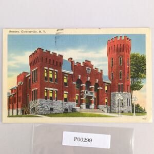 Vintage Linen Postcard 1930s Armory Gloversville New York NY National Guard